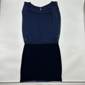 Vintage Cache Size 4 Navy Blue Chiffon Formal Beaded Velvet Skirt Blouson Dress